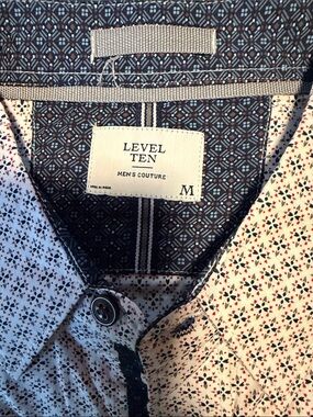 Men’s White Micro-Print Button-Up Shirt Level Ten Medium NWT